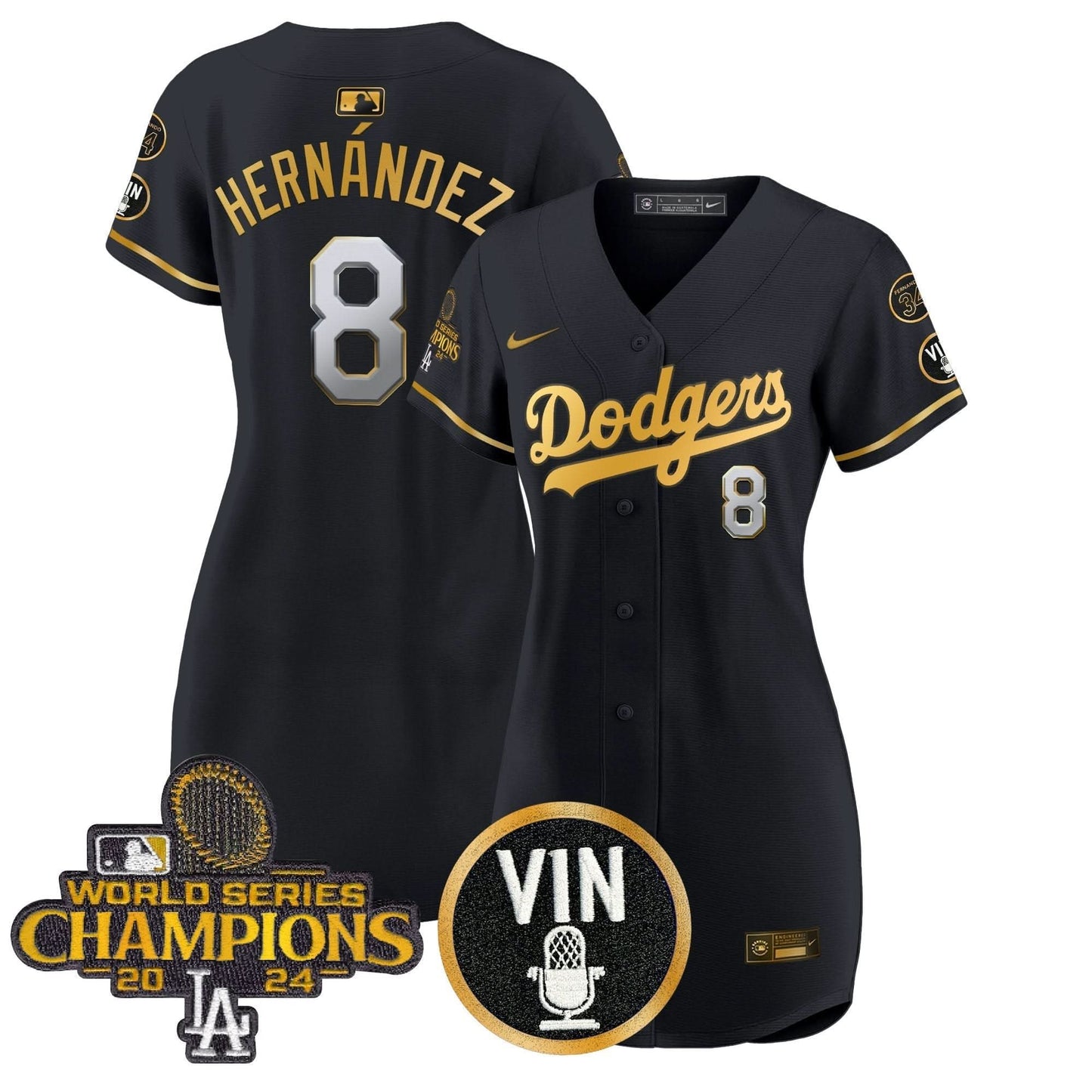 Women's Dodgers 2025 Vin Scully & #34 Fernando Patch Gold Baseball Dress - All Stitched