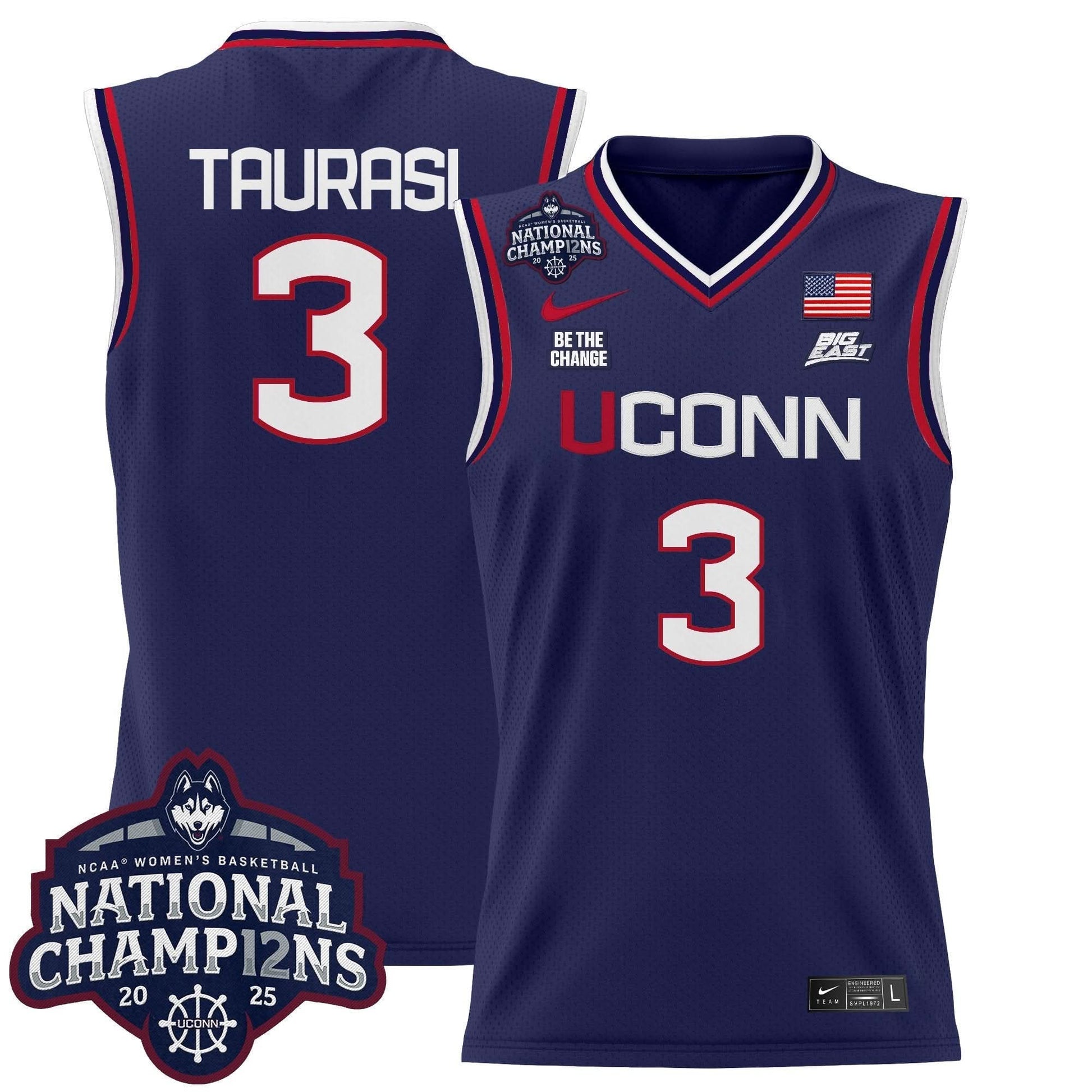 Men's Size - UConn Huskies 2025 Women's National Champions Patch Lightweight Basketball Jersey - All Stitched