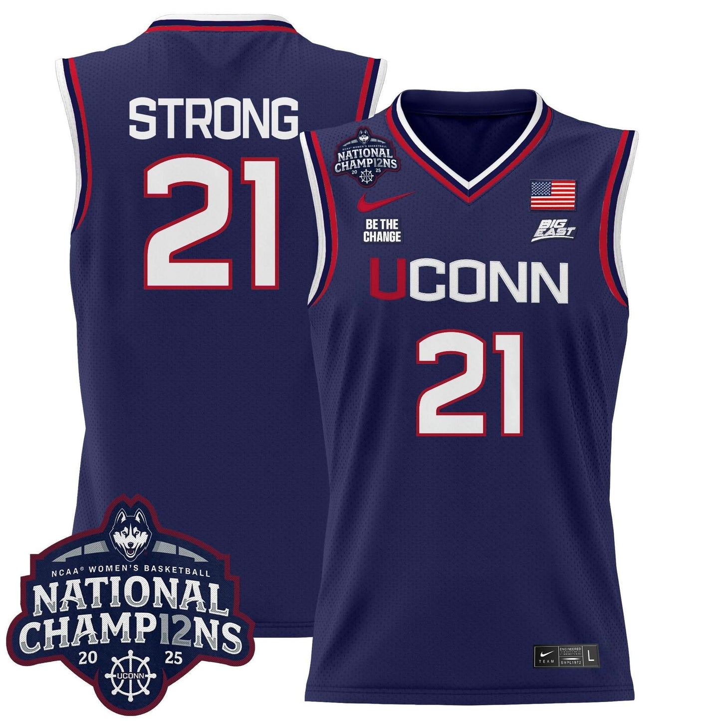 Men's Size - UConn Huskies 2025 Women's National Champions Patch Lightweight Basketball Jersey - All Stitched