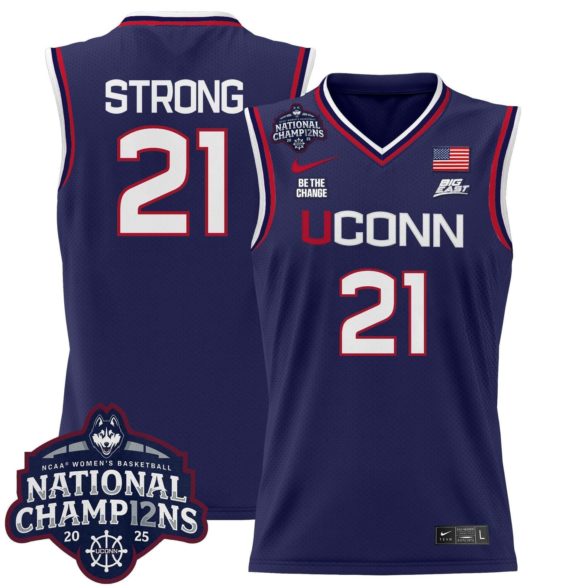 Men's Size - UConn Huskies 2025 Women's National Champions Patch Lightweight Basketball Jersey - All Stitched