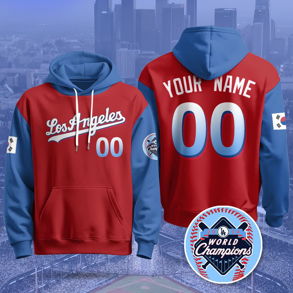 Custom Gender/Name Los Angeles Dodgers Korean Heritage Night Hoodie - All Stitched