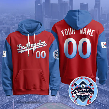 Custom Gender/Name Los Angeles Dodgers Korean Heritage Night Hoodie - All Stitched