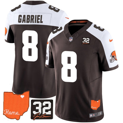Men's Browns #32 Jim Brown Memorial & Home Patch Vapor Limited Jersey - All Stitched