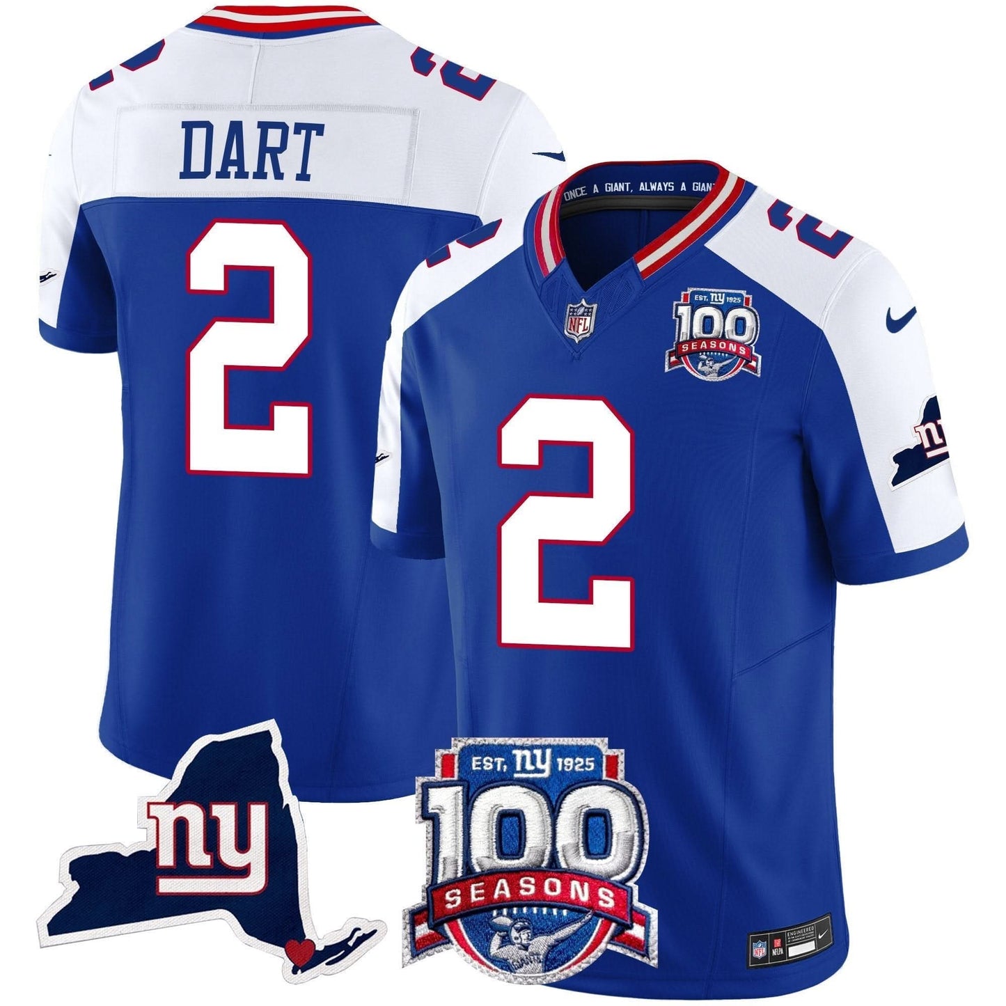 Men's New York Giants 100th Season & State Patch Vapor Limited Jersey - All Stitched