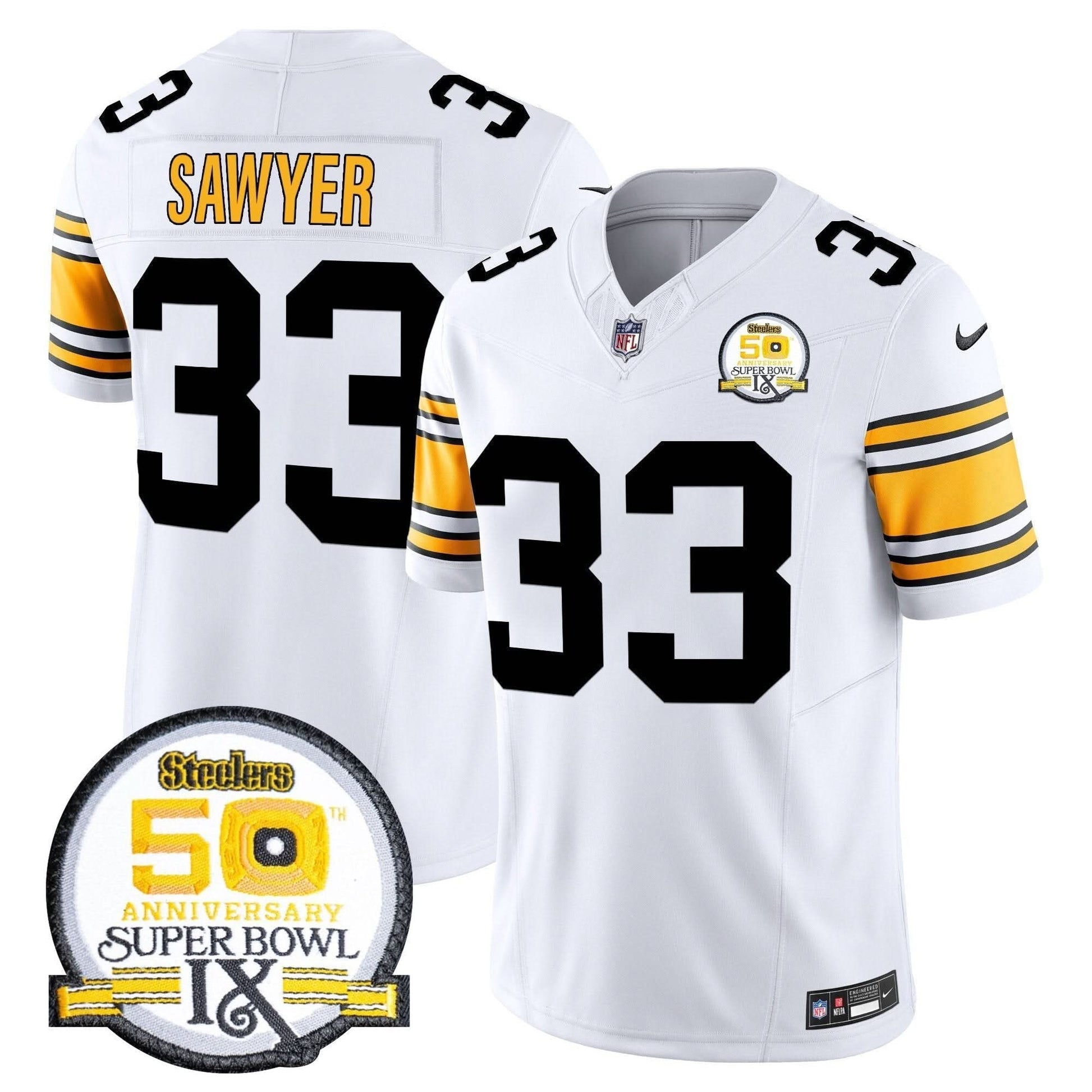 Men's Steelers 50th Anniversary Of Super Bowl IX Patch Vapor Limited Jersey - All Stitched