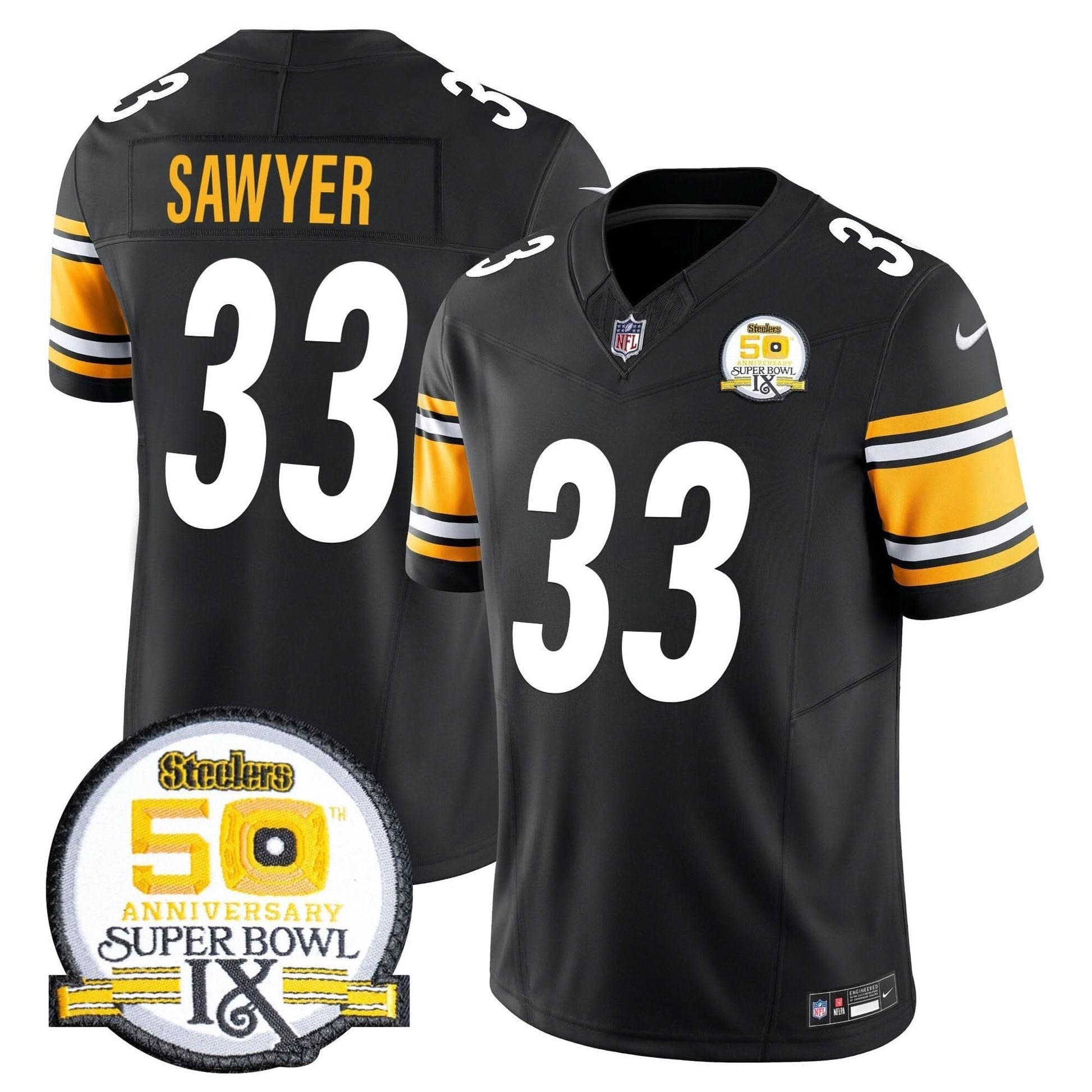 Men's Steelers 50th Anniversary Of Super Bowl IX Patch Vapor Limited Jersey - All Stitched