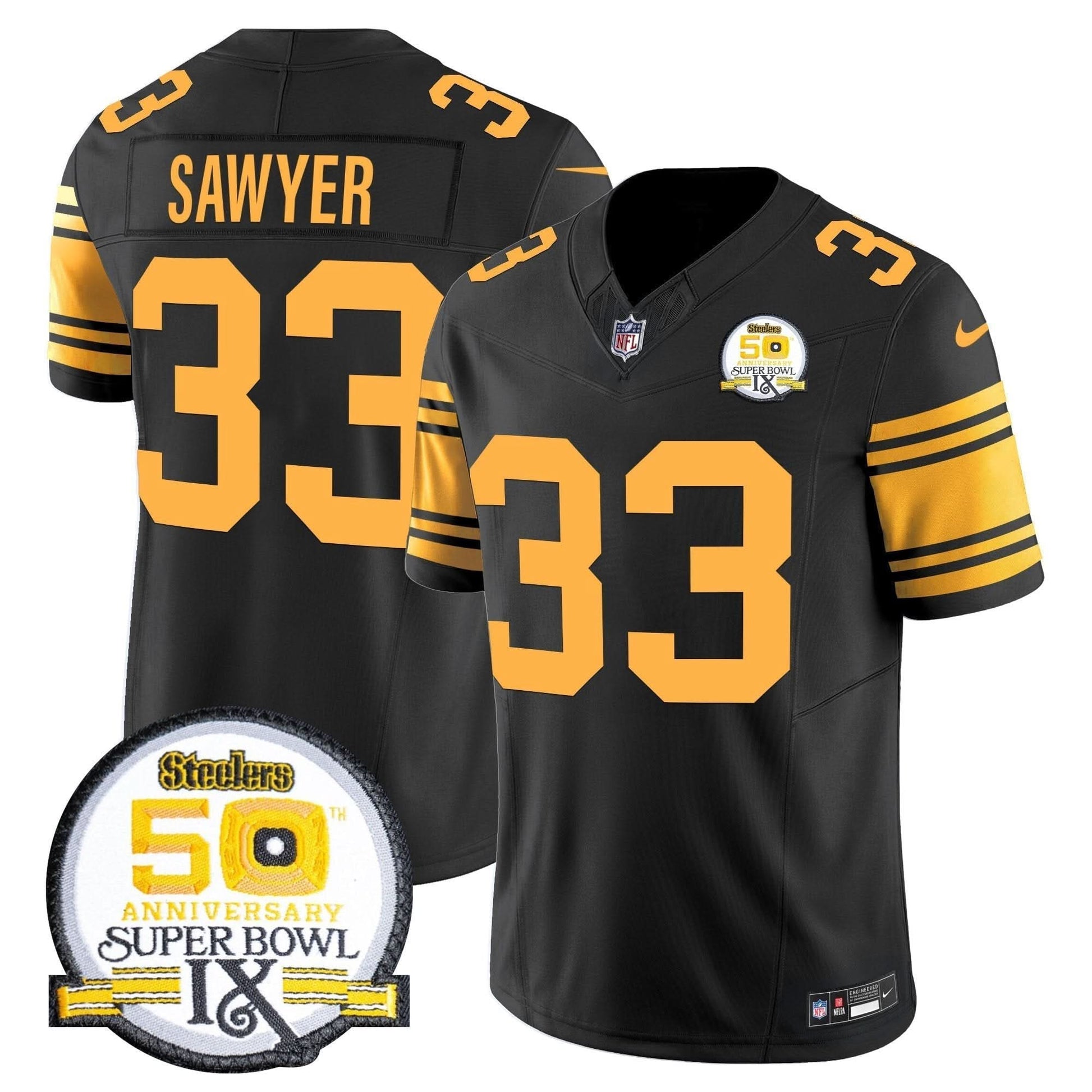 Men's Steelers 50th Anniversary Of Super Bowl IX Patch Vapor Limited Jersey - All Stitched