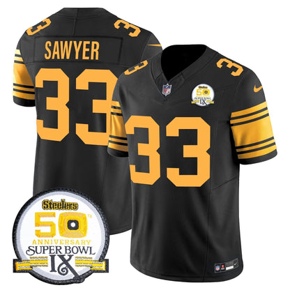 Men's Steelers 50th Anniversary Of Super Bowl IX Patch Vapor Limited Jersey - All Stitched