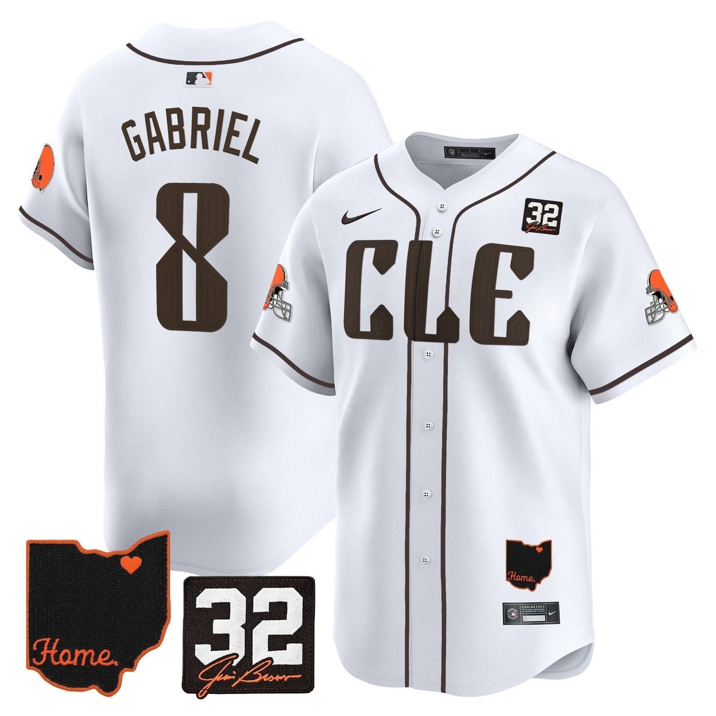 Men's Browns #32 Jim Brown Memorial & Home Patch Vapor Premier Limited Jersey - All Stitched