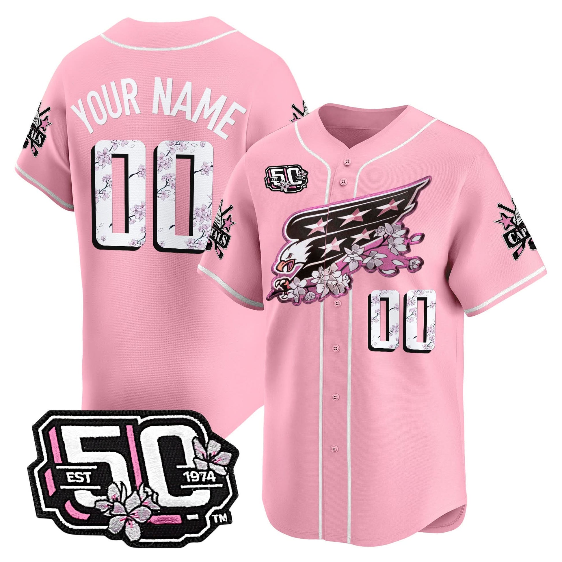 2025 Washington Capitals 50th Anniversary Cherry Blossom Style Vapor Premier Limited Custom Jersey - All Stitched