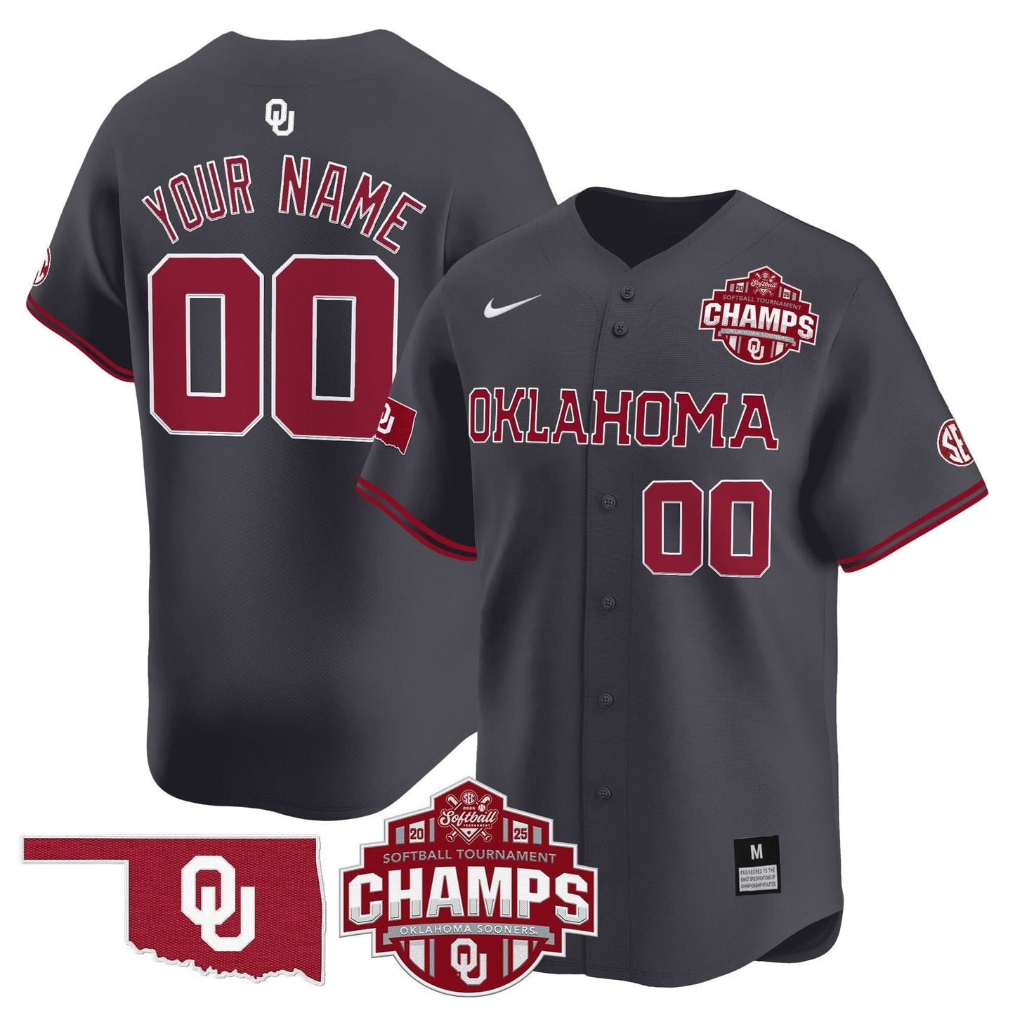 Oklahoma Sooners 2025 SEC Softball Conference Tournament Champions Patch Vapor Premier Limited Custom Jersey - All Stitched
