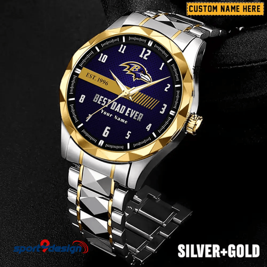 Baltimore Ravens Best Dad Ever Luxury Diamond Men Watch Father's Day Gift