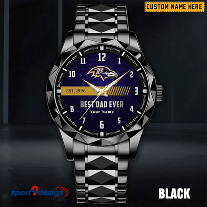 Baltimore Ravens Best Dad Ever Luxury Diamond Men Watch Father's Day Gift