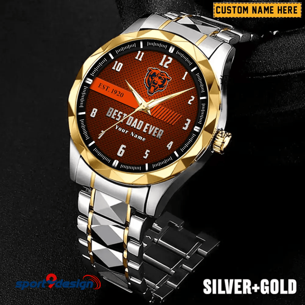 Chicago Bears Best Dad Ever Luxury Diamond Men Watch Father's Day Gift