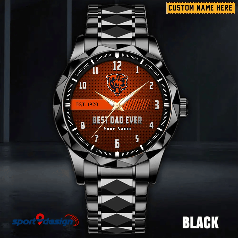 Chicago Bears Best Dad Ever Luxury Diamond Men Watch Father's Day Gift