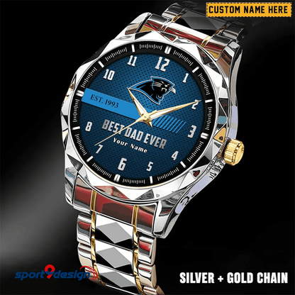Carolina Panthers Best Dad Ever Luxury Diamond Men Watch Father's Day Gift