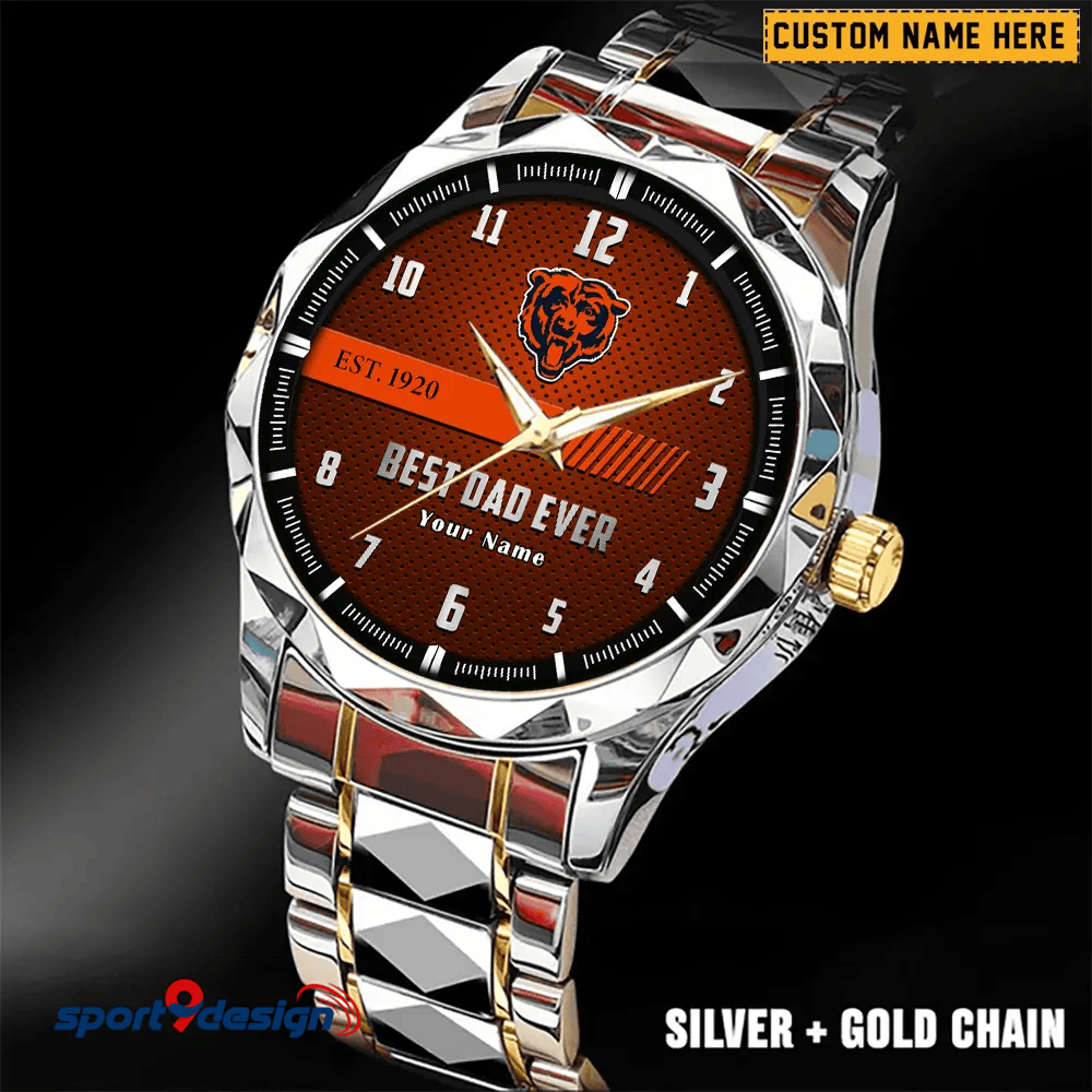 Chicago Bears Best Dad Ever Luxury Diamond Men Watch Father's Day Gift