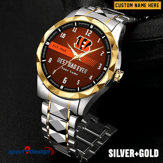 Cincinnati Bengals Best Dad Ever Luxury Diamond Men Watch Father's Day Gift