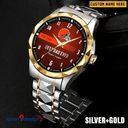 Cleveland Browns Best Dad Ever Luxury Diamond Men Watch Father's Day Gift