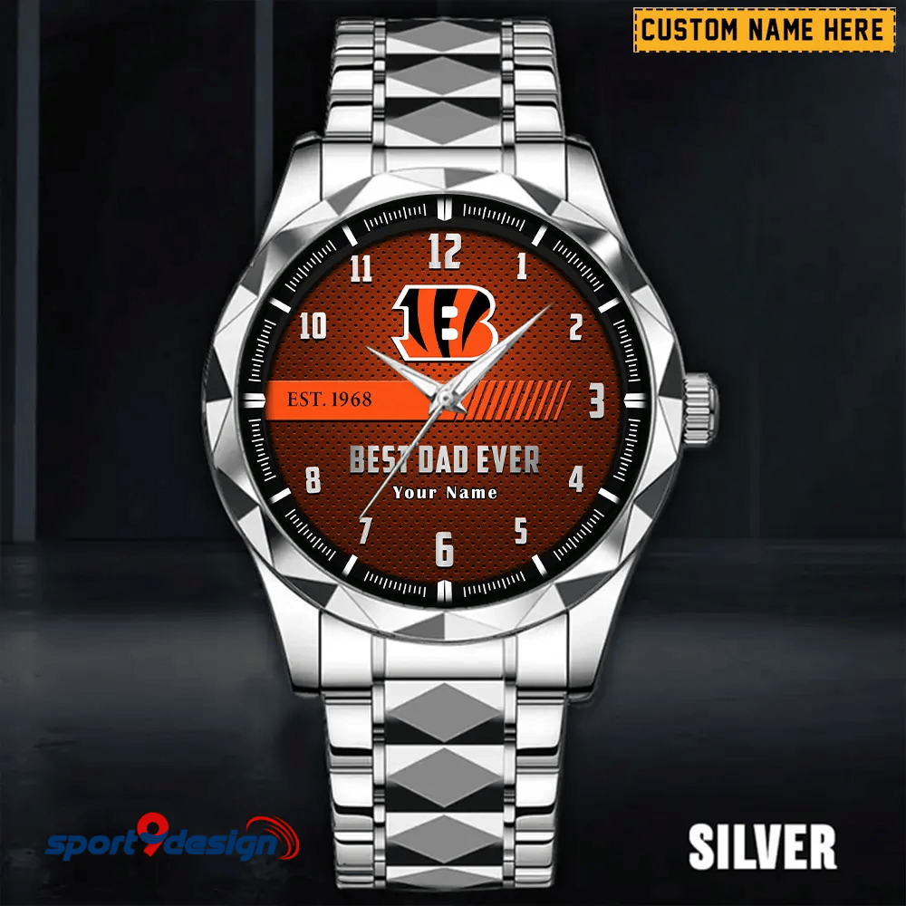Cincinnati Bengals Best Dad Ever Luxury Diamond Men Watch Father's Day Gift