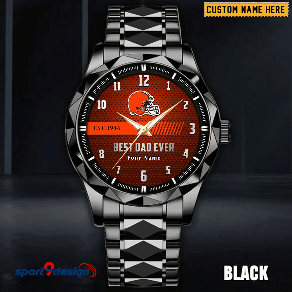 Cleveland Browns Best Dad Ever Luxury Diamond Men Watch Father's Day Gift