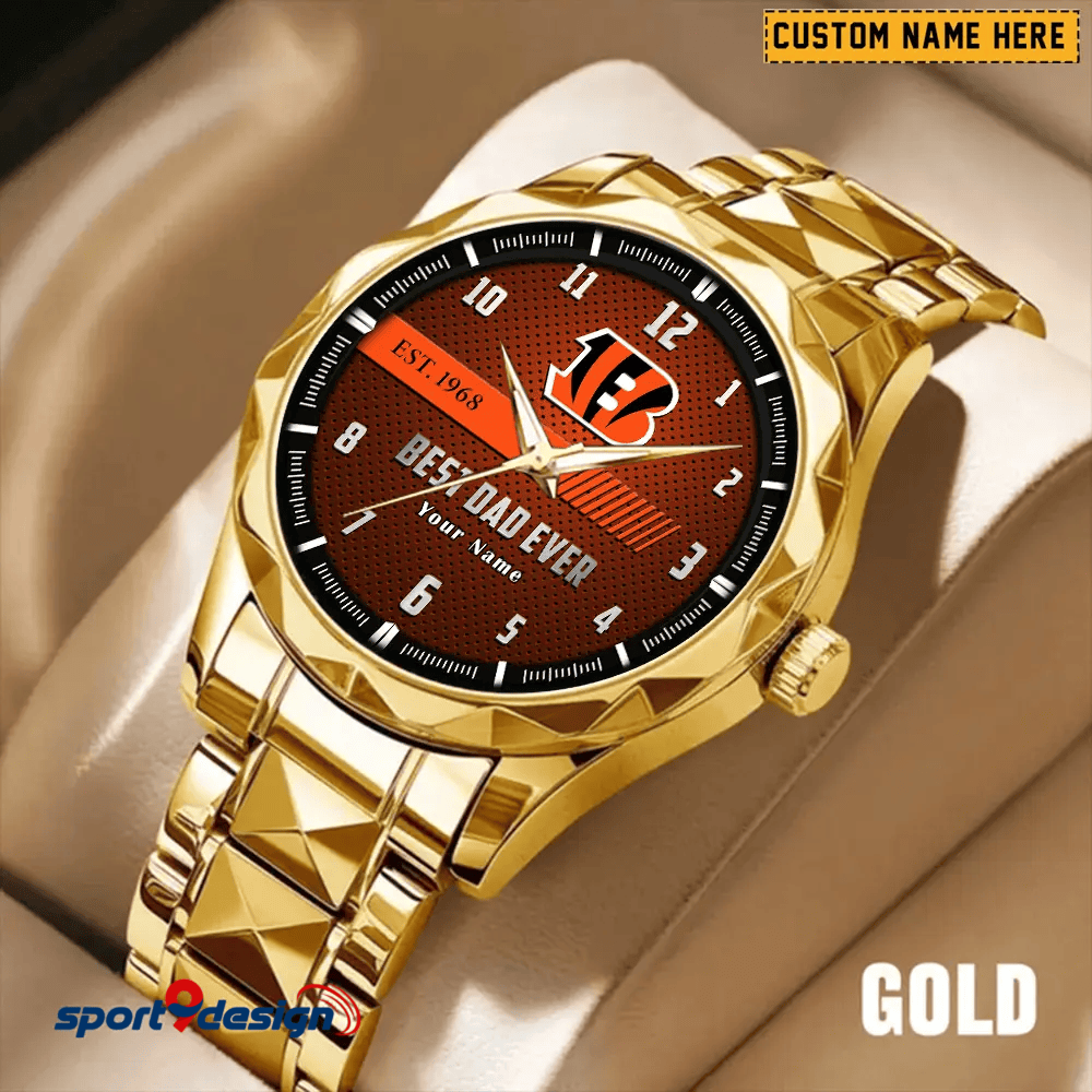 Cincinnati Bengals Best Dad Ever Luxury Diamond Men Watch Father's Day Gift