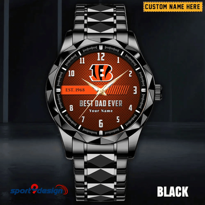 Cincinnati Bengals Best Dad Ever Luxury Diamond Men Watch Father's Day Gift