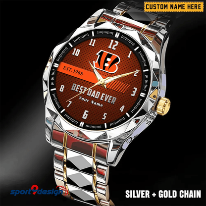 Cincinnati Bengals Best Dad Ever Luxury Diamond Men Watch Father's Day Gift