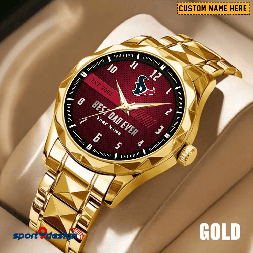 Houston Texans Best Dad Ever Luxury Diamond Men Watch Father's Day Gift