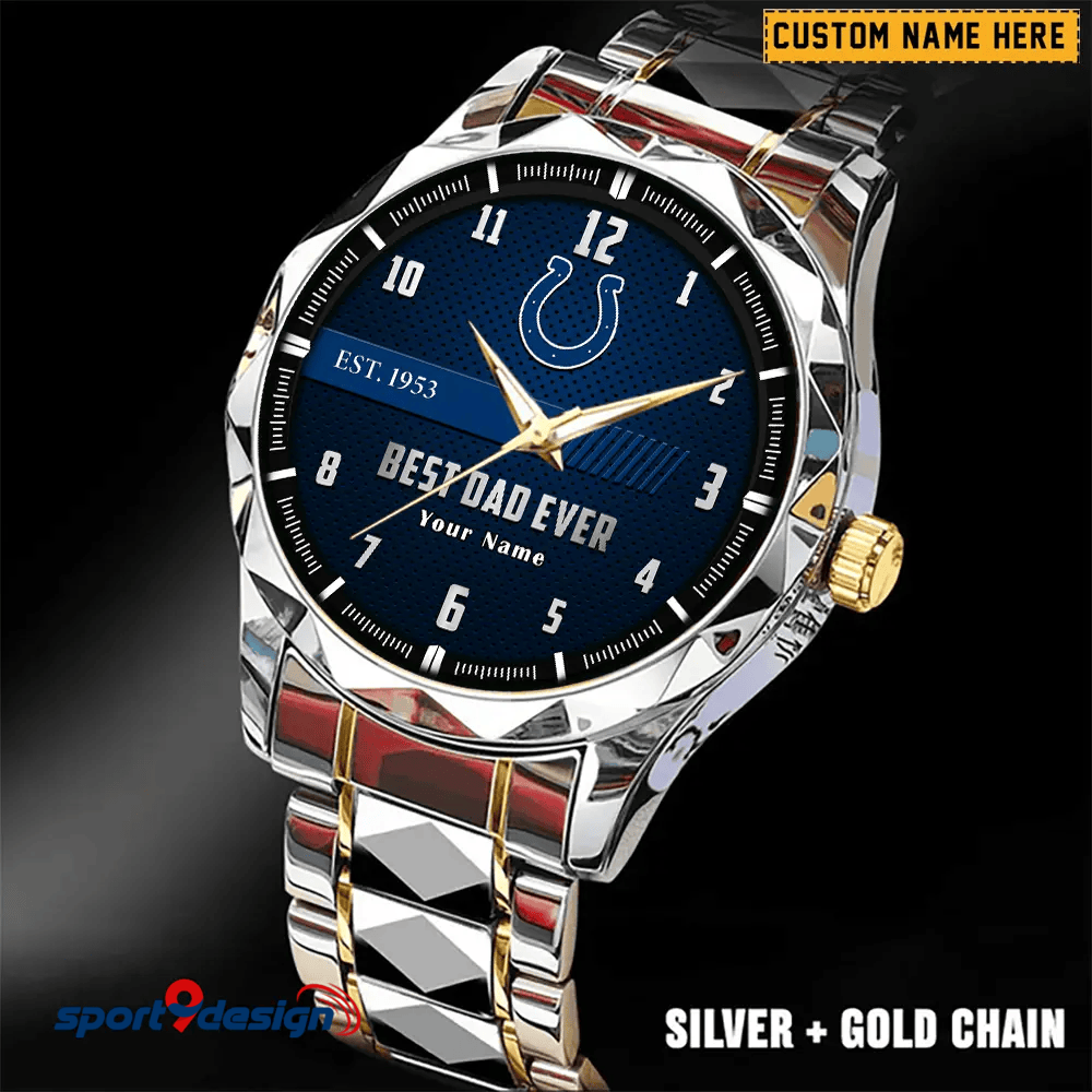 Indianapolis Colts Best Dad Ever Luxury Diamond Men Watch Father's Day Gift