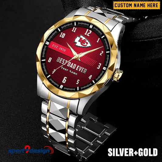 Kansas City Chiefs Best Dad Ever Luxury Diamond Men Watch Father's Day Gift