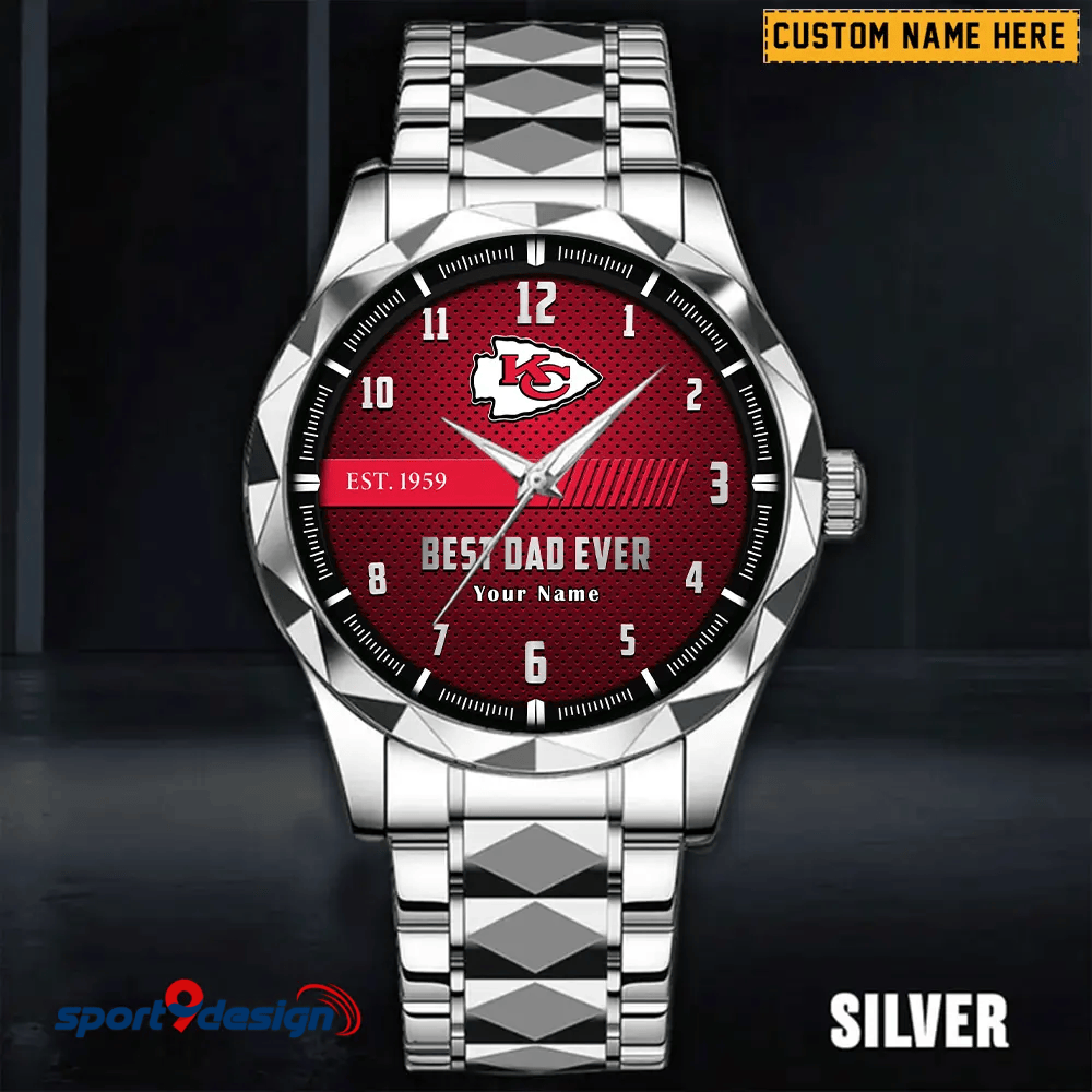 Kansas City Chiefs Best Dad Ever Luxury Diamond Men Watch Father's Day Gift