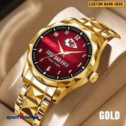 Kansas City Chiefs Best Dad Ever Luxury Diamond Men Watch Father's Day Gift