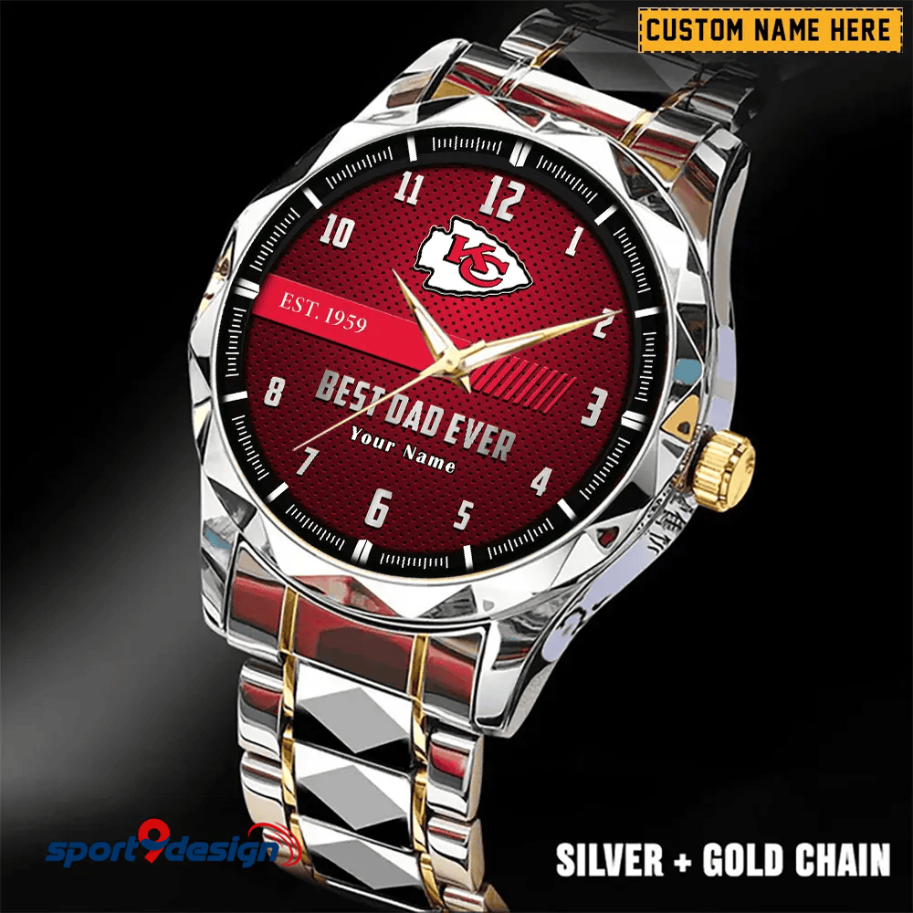 Kansas City Chiefs Best Dad Ever Luxury Diamond Men Watch Father's Day Gift