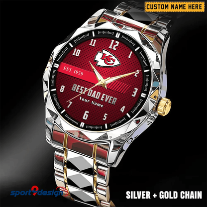 Kansas City Chiefs Best Dad Ever Luxury Diamond Men Watch Father's Day Gift