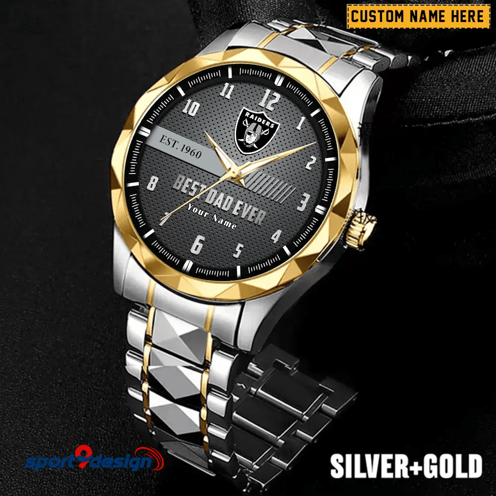 Las Vegas Raiders Best Dad Ever Luxury Diamond Men Watch Father's Day Gift