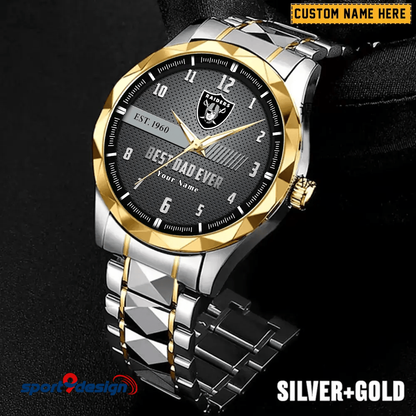 Las Vegas Raiders Best Dad Ever Luxury Diamond Men Watch Father's Day Gift
