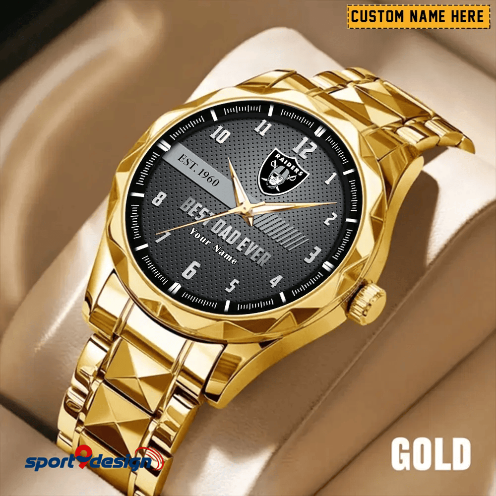 Las Vegas Raiders Best Dad Ever Luxury Diamond Men Watch Father's Day Gift