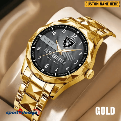 Las Vegas Raiders Best Dad Ever Luxury Diamond Men Watch Father's Day Gift