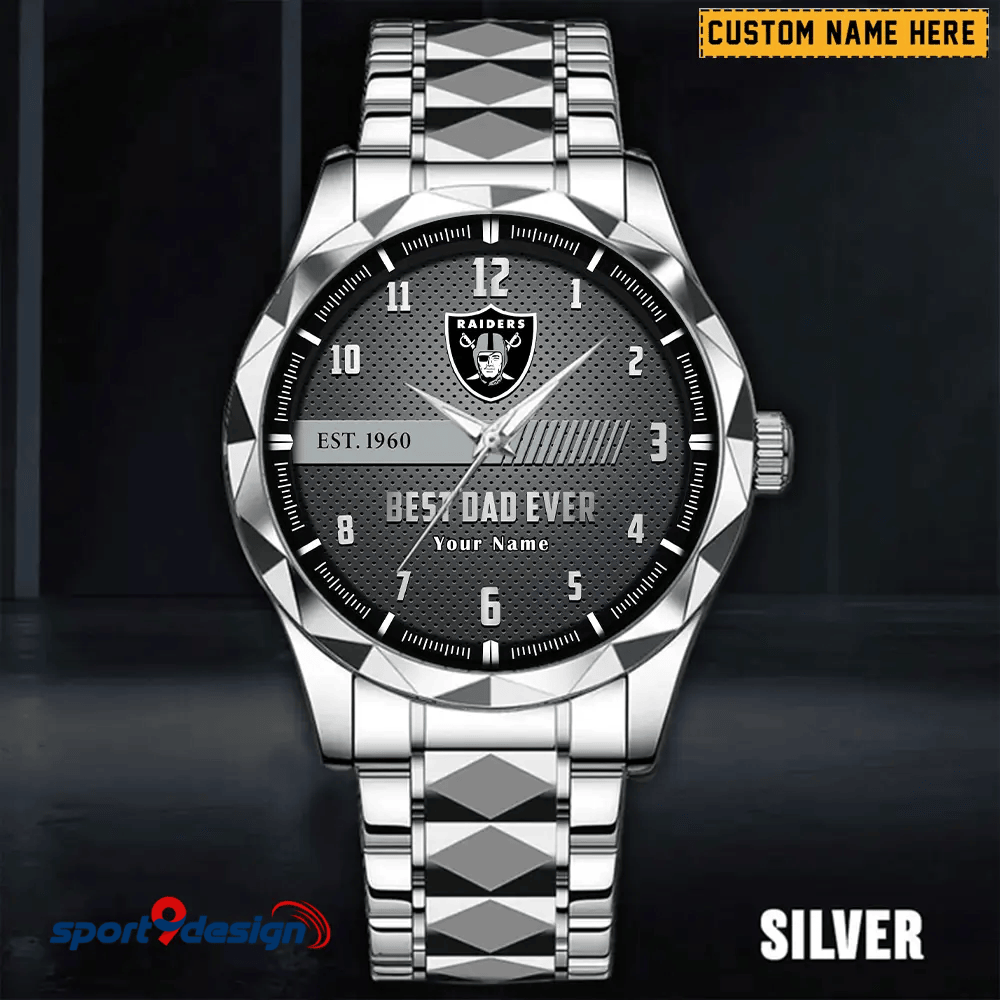 Las Vegas Raiders Best Dad Ever Luxury Diamond Men Watch Father's Day Gift
