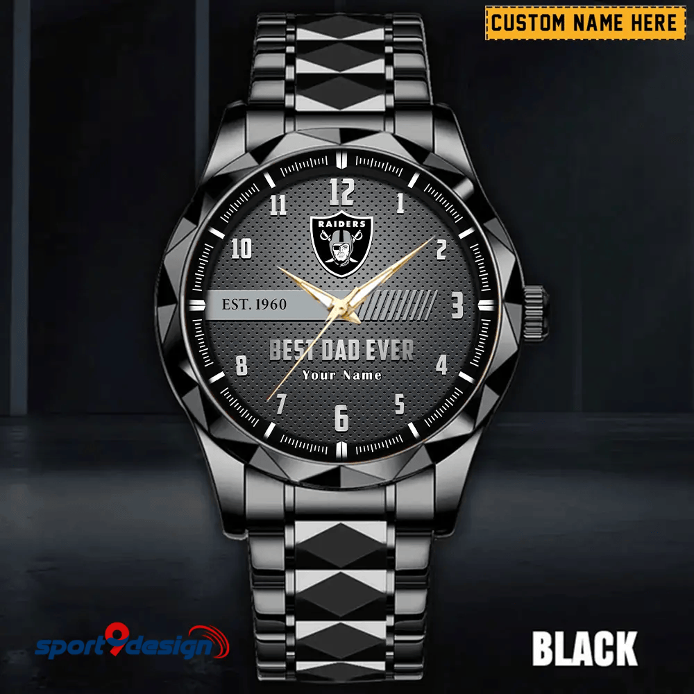Las Vegas Raiders Best Dad Ever Luxury Diamond Men Watch Father's Day Gift