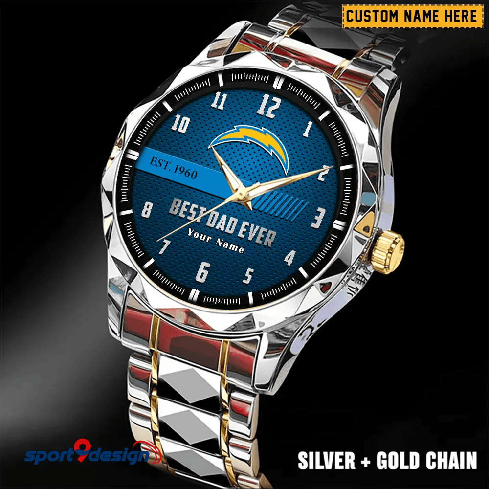 Los Angeles Chargers Best Dad Ever Luxury Diamond Men Watch Father's Day Gift