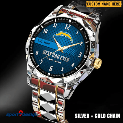 Los Angeles Chargers Best Dad Ever Luxury Diamond Men Watch Father's Day Gift