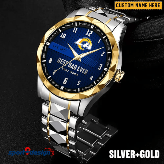 Los Angeles Rams Best Dad Ever Luxury Diamond Men Watch Father's Day Gift