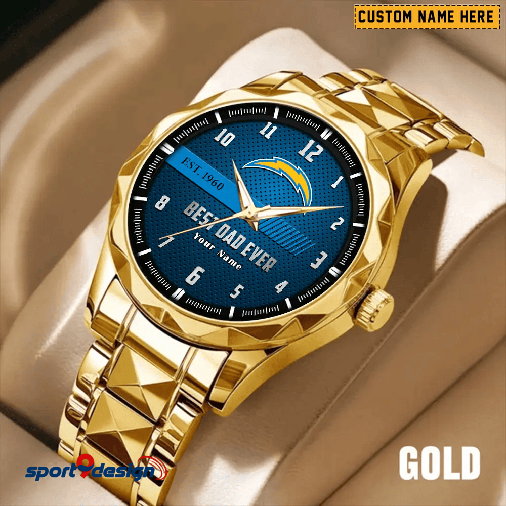 Los Angeles Chargers Best Dad Ever Luxury Diamond Men Watch Father's Day Gift