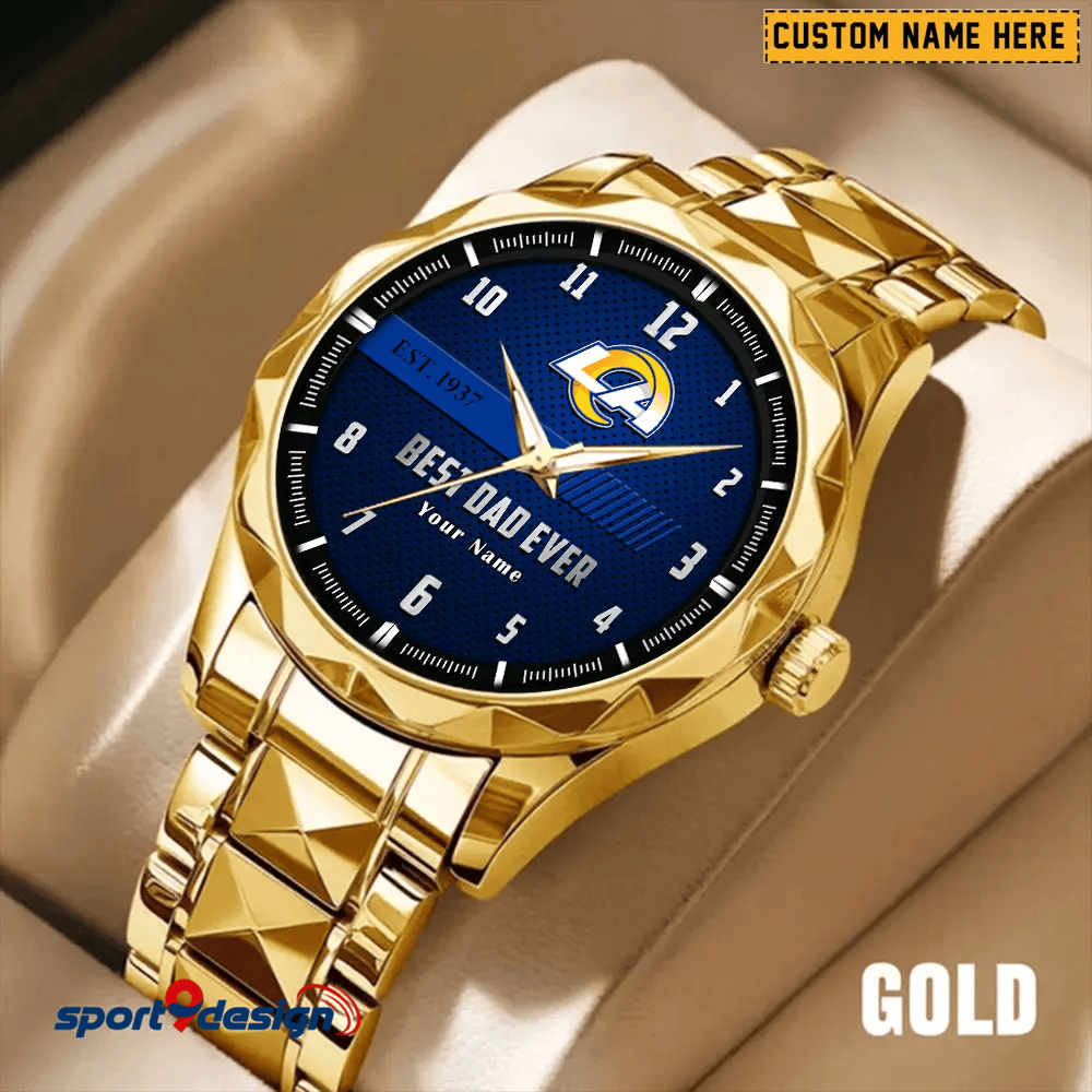 Los Angeles Rams Best Dad Ever Luxury Diamond Men Watch Father's Day Gift