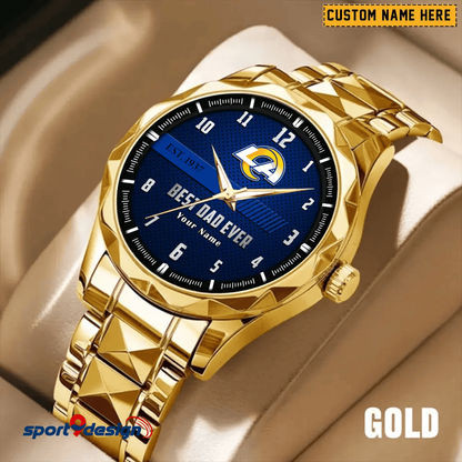Los Angeles Rams Best Dad Ever Luxury Diamond Men Watch Father's Day Gift