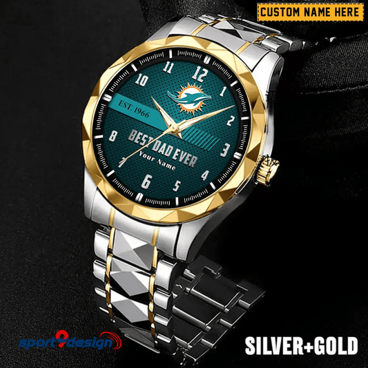 Miami Dolphins Best Dad Ever Luxury Diamond Men Watch Father's Day Gift