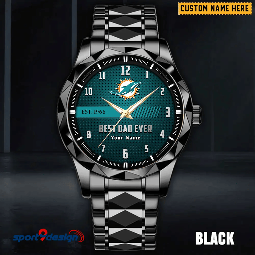 Miami Dolphins Best Dad Ever Luxury Diamond Men Watch Father's Day Gift