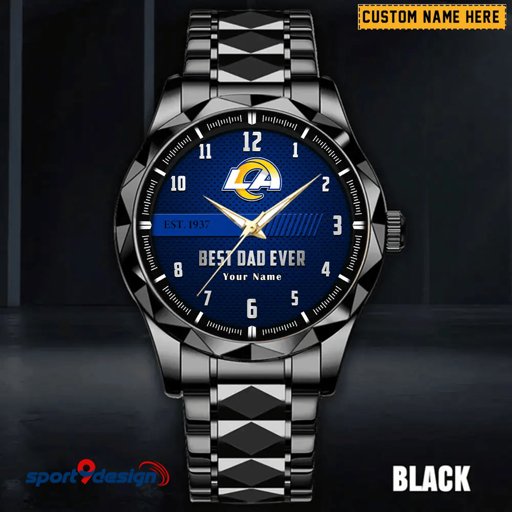 Los Angeles Rams Best Dad Ever Luxury Diamond Men Watch Father's Day Gift